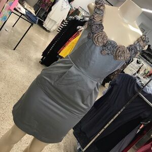 Anthropologie Gray Floral-Trim Mini Dress
